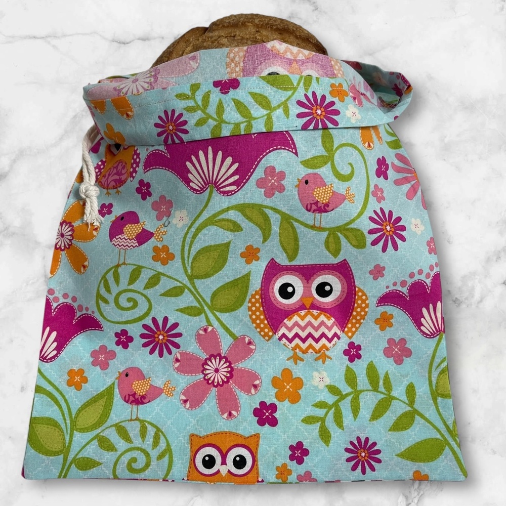 Owl Linen Bread Bag for Homemade Bread, Sourdough Bread Bag, 100% Cotton